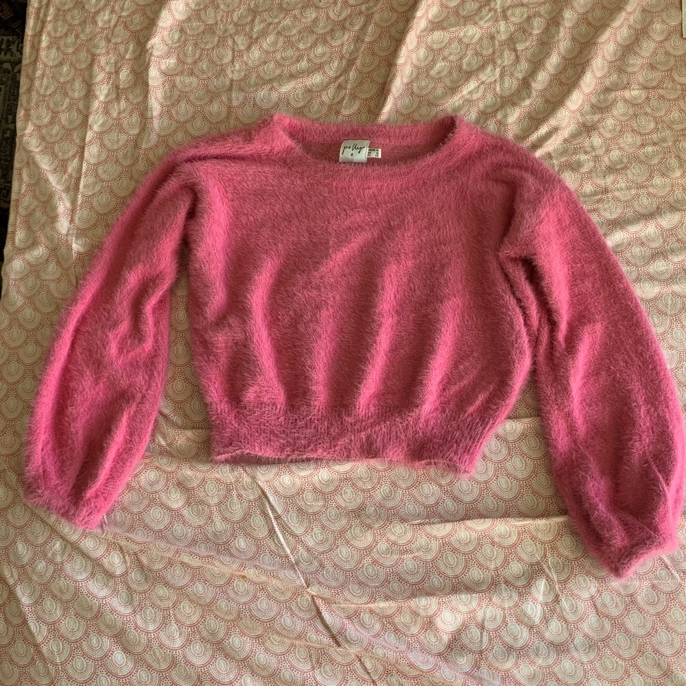 Fuzzy Hot Pink Crop Sweater